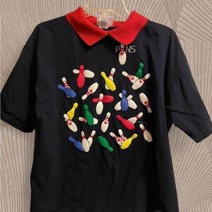 Women's Bowling Graphic Polo Shirt - Red Collar